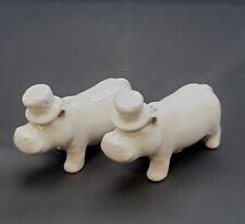 Hippopotamus W/Top Hat Salt Pepper Shaker Set Ceramic Hippos Gold Painted Ears