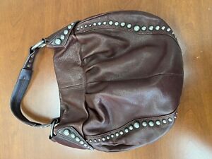 NWT B Makowsky Brown Genuine Leather Studded Shoulder Bag Purse