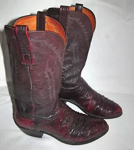 Stivali da cowboy Lucchese 1883 nero rosso ciliegia pieni di quill struzzo da uomo taglia 8 D 8D - Foto 1 di 11