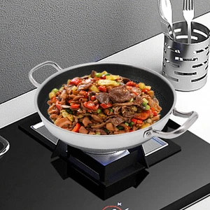 Stainless Steel Pan With Cooking Lid Non Stick Frying Pan Stainless Steel - Picture 1 of 19