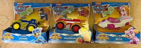 PAW Patrol Mighty Pups Super PAWs Skye, Marshall, Chase Deluxe Vehicles Cover