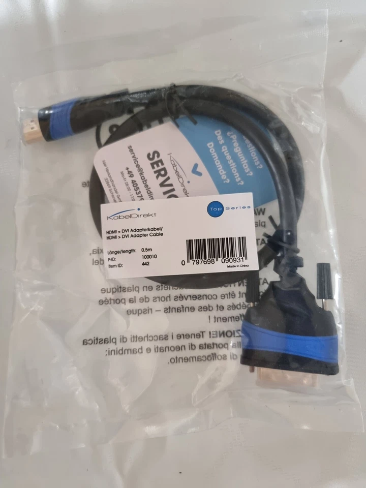 0,5m HDMI / DVI-D Stecker 18+1 Kabel Adapterkabel Monitor PC High Speed - Bild 1 von 1