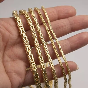 14K Yellow Gold Square Byzantine Link Chain Bracelet All Sizes - Picture 1 of 7