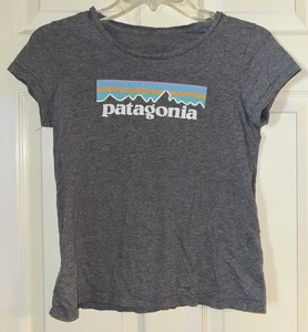 T-shirt maglietta bambina PATAGONIA grigio logo manica corta cotone biologico taglia large - Foto 1 di 3