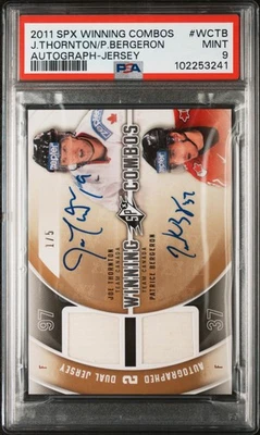 2011-12 SPX Winning Combos Patrice Bergeron Joe Thornton Auto Jersey 1/5 PSA 9 - Image 1 of 2