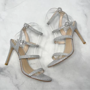 NEU Stuart Weitzman schillernde Gladiator Perlen Riemchen Stiletto Sandale Absatz silber 7 - Bild 1 von 8