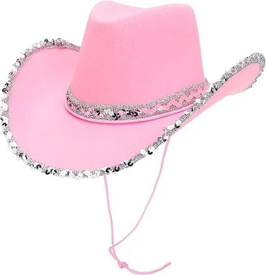 ® 38 Cm (15") Cappello Da Cowboy Da Con Finiture in Paillettes Argentate - Acces - Immagine 1 di 4