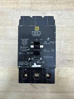 SQUARE D EGB34030 EGB 3 POLE 30 AMP 480v CIRCUIT BREAKER - Image 1 of 4