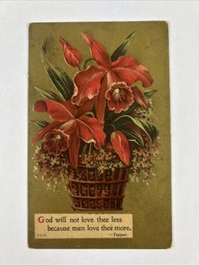 Vintage Postcard Flower Basket Vintage Postcard God Will Not Love Thee Less - Picture 1 of 2