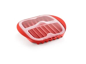 Microwave Bacon Maker/Cooker with Lid, Red, 11.02" L x 9.8" W x 2.3" H - Picture 1 of 8