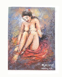 Peinture Erotique Femme Nue Artiste Connu Nepal Curiosa # 8515 -K377 - Picture 1 of 1