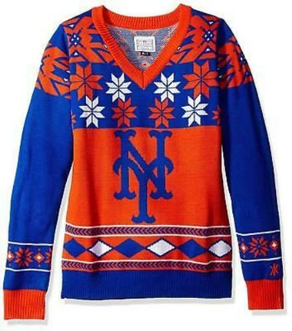 NEW YORK METS SWEATER Womens  Ugly Christmas Size Large L BASEBALL MLB New NWT Cover