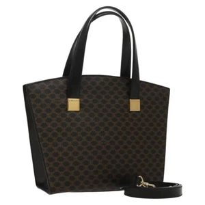 CELINE Macadam Canvas Hand Bag PVC Leather 2way Black Gold Auth ar12734 - Imagen 1 de 24