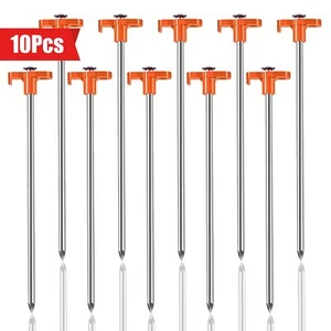 10pcs Iron Tent Stakes - Heavy Duty Metal Ground Pegs with Anti-Unhooking Design - Picture 1 of 7