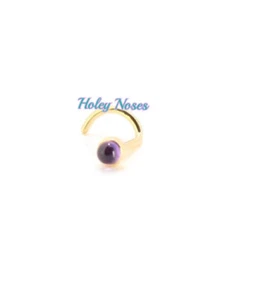 18ct Yellow Gold 2mm Iolite Cabachon Cut Nose Stud Pin Ring body jewellery - Picture 1 of 7
