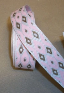 5 Yds. PINK, GOLD, & WHITE DIAMOND GROSGRAIN 7/8" wide - Picture 1 of 1