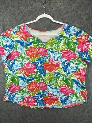Camisa Deportiva Anne Klein Para Mujer Plus 1X Blanca Multicolor Floral Top Blusa Informal Foto 1 de 4
