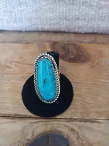 Navajo Handcrafted Sterling Silver and Turquoise Ring; size 10; RG5-7 - Picture 1 of 2