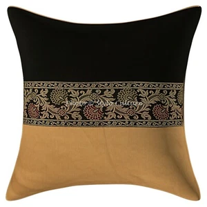 Ethnic Polydupion Decoration Home Cushions Black Jacquard Floral Pillow Covers - Picture 1 of 3