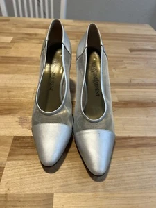Vintage Yves Saint Laurent Leather Metallic Pumps Shoes Heels Size 7 - Picture 1 of 7