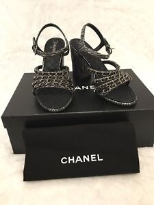 CHANEL Silver Print Chain Sandals 36 $1100