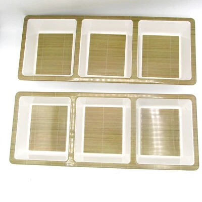 Set of 2 - Bamboo Pattern - Divided 3-Section Relish/Snack/Appetizer/Sushi Trays - Image 1 of 3