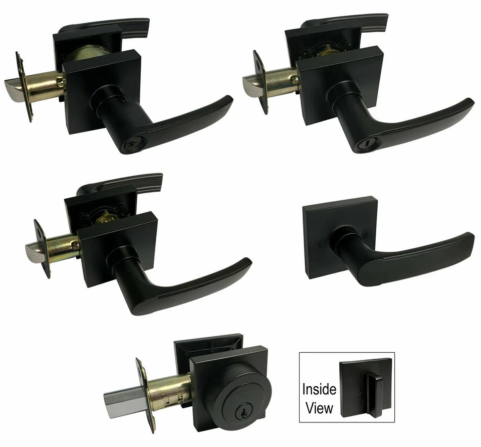 House Guard Matte Black Square Door Levers Locks Knobs Handle Privacy Keyed - Image 1 of 1