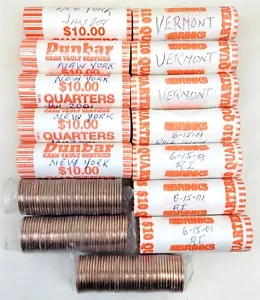 2001-P UNC State Quarter Bank Rolls Vermont RI N Carolina NY 15 Rolls ~ T73d - Picture 1 of 1