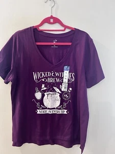 NWT Womens Halloween TShirt Sz XL Purple Wicked Witches Brew Vneck Magic Sparkle - Picture 1 of 6