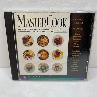 Vintage Sierra MasterCook Deluxe CD-ROM Multimedia Cookbook 1000+ Gourmet Recipe - Image 1 of 4