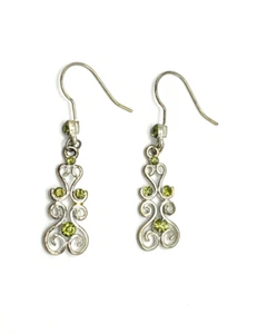 Silver-Plated Antique Simulated Green Peridot Chandelier Earrings - Picture 1 of 6