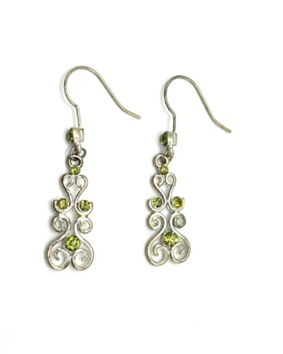 Silver-Plated Antique Simulated Green Peridot Chandelier Earrings - Image 1 of 4