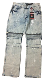 Akademiks Acid Wash Designer Jeans W/ Zippers Blue Youth (Size: 18) - Picture 1 of 4