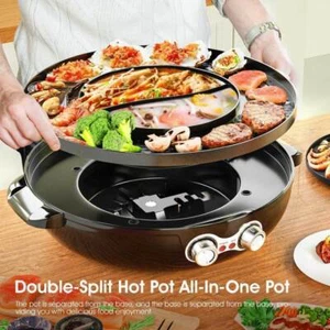 2000w Electric Hot pot Grill Hotpot 2Control Smokeless Shabu Korean 1-8People US - Picture 1 of 14