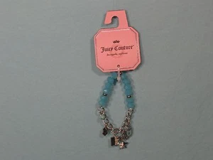 NWT Juicy Couture Silver Tone Chain and Aqua Crystal Bead Bracelet - Picture 1 of 1