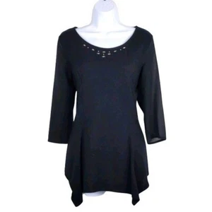 Notations Top donna nero oversize con orlo fazzoletto dettaglio borchie S - Foto 1 di 9
