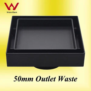 Matt Black 100mm Square Floor Drain Tile Insert Shower Grate 50mm Outlet Waste - Picture 1 of 6