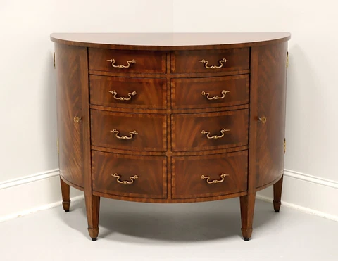 MAITLAND SMITH Inlaid Flame Mahogany Regency Demilune Commode Chest Cover