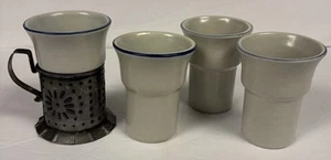 Pfaltzgraff Yorktowne Tinsmith Stoneware Coffee Mugs & 1 Punched Tin Holder 622 - Picture 1 of 9