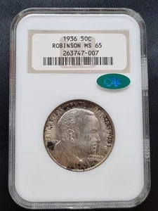 1936 Robinson Commemorative Half Dollar NGC MS 65 CAC Green Sticker #94706 - Picture 1 of 2