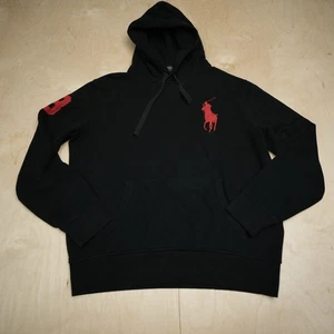 Polo Ralph Lauren Big Pony Pullover Hooded Hoodie Sweatshirt Black Red Medium 3 - Picture 1 of 14