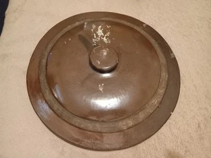 Antique Stoneware Crock Lid ONLY Brown Dome Top Button Knob 13.5" x 10.5 Inside - Picture 1 of 24