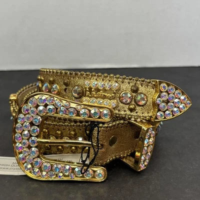 B.B. Пояс Simon женский большой золотой кристалл Swarovski вестерн блестящий с заклепками L5975 - Изображение 1 из 4