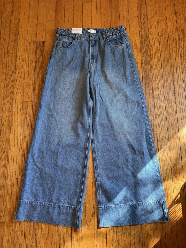 H&M Jeans Womens 14 Wide High Waist Wide Leg Braided Waist 20% Recycled 1266758 - Image 1 of 4