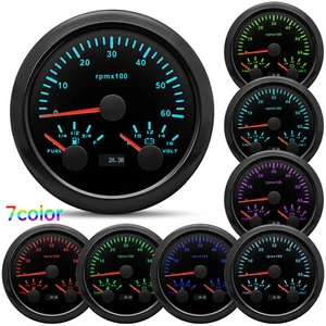 85MM Black 3 IN 1 Gauge Tachometer 6000RPM With Fuel Level Volt Gauge for Boat - Picture 1 of 15