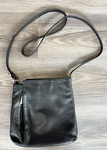 Italian Leather Crossbody Bag Black Very Soft 9.5”x9.5”x1.5” - Picture 1 of 18
