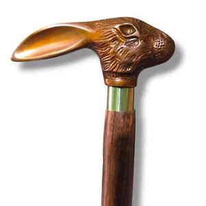 Rabbit Head Steampunk Walking Stick-Victorian AL Handle Wooden Walking Cane - Picture 1 of 5