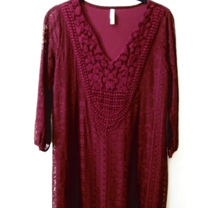 Xhileration Lined Laced Burgandy Boho Dress M - Picture 1 of 3