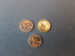 Three 1979P Susan B. Anthony 24K Gold Plated Uncirculated U.S. $1 Dollar Coins - Picture 1 of 2