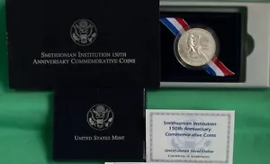 1996 Smithsonian Institution BU Silver One Dollar Coin Box and COA Commemorative - Picture 1 of 5